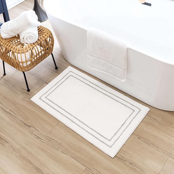 Mohawk Home Corona Casual Geometric White 1' 8" X 2' 10" Machine Washable Bath Mat Perfect for Bathroom