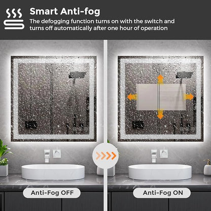 Koonmi 30x30 LED Bathroom Mirror with Light, Anti-Fog, 3 Colors | Backlit + Front Lit, Dimmable Brightness, Shatterproof HD Distortion-Free Tempered Glass, Hardware Included