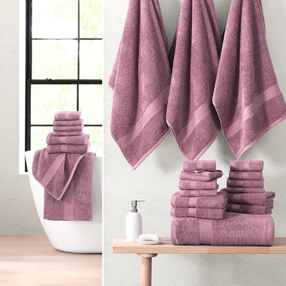 LANE LINEN Bath Towel Set Absorbent Quick Dry 100% Cotton - Wishful Mauve | Cotton Bath Towel Set - OEKO-TEX Certified, Ring-Spun Durability, Terry Weave Comfort, Hotel-Style Look