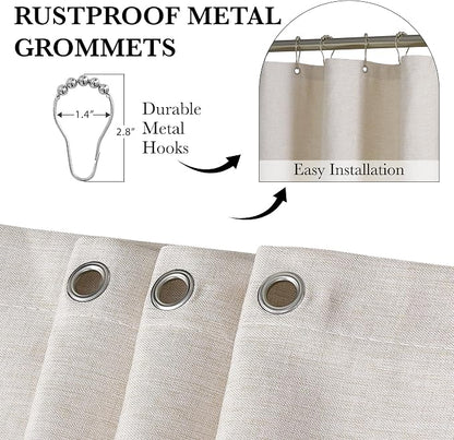 KGORGE Scalloped Shower Curtain for Bathroom with 12 Metal Hooks, Linen Textured Privacy Waterproof Boho Cute Heavy Duty Farmhouse Shower Curtains for Home Decor Bathtub, Linen, 72 x 72 inches Long