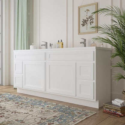 Vanity Art 72 Inch Bathroom Vanity with 2-Door 4-Drawer, Wood Bathroom Vanity Cabinet with Soft Closing Drawer, Floor Mounted White Cabinet Without Top VA4072-LRW