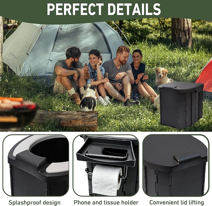 Portable Toilet for Camping, 12.6" H Capacity 450LBS Porta Potty for Adults