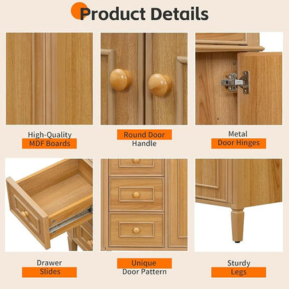 36" Modern Bathroom Vanity with Ceramic Sink, Tilt-Out Drawer & 2 Drawers, Solid Wood Frame Freestanding Storage Cabinet w/2 Soft-Close Doors & Adjustable Shelf, Rubberwood Handles, Wood