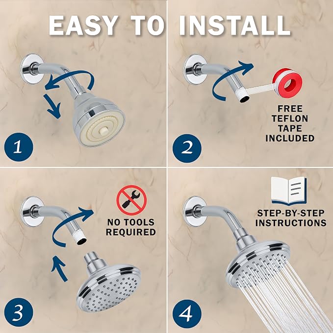 Aqua Elegante High Flow Shower Head - 2.5 GPM - Polished Chrome | 4 Inch Wall Mount Water Saving Bathroom Showerhead Nozzle For Boosting Low Pressure Showers With Adjustable Brass Ball Joint
