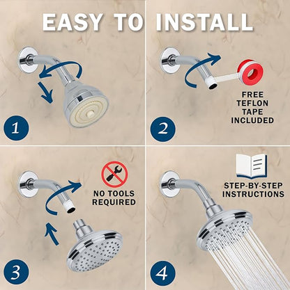 Aqua Elegante High Flow Shower Head - 2.5 GPM - Polished Chrome | 4 Inch Wall Mount Water Saving Bathroom Showerhead Nozzle For Boosting Low Pressure Showers With Adjustable Brass Ball Joint