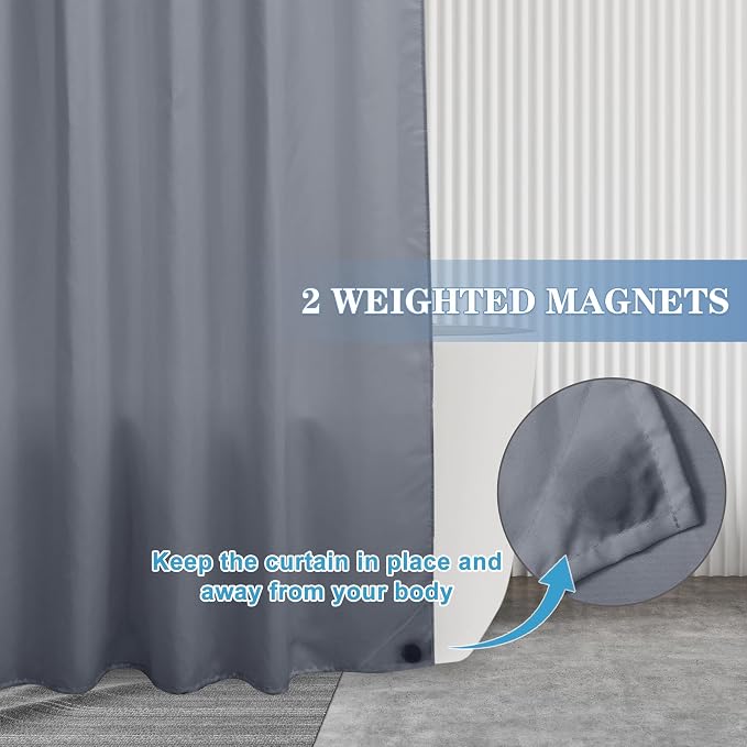 Nasitos Shower Curtain Liners 2 Pack - W36 x H72 - Washable & Water Resistant Fabric Bath Shower Liners for Narrow Stall, Stand Up Shower Stall, RV, Camper (Grey, Magnets Included)