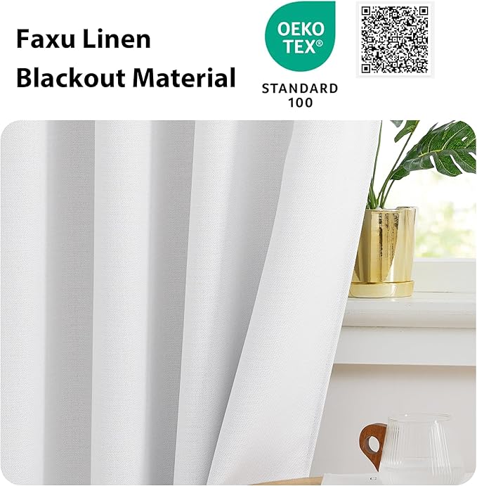 NICETOWN Room Darkening Faux Linen Small Window Curtains for Bathroom, Energy Saving French Door Curtains for Home Office Living Room Kitchen French Door, 24W x 18L Inch, Greyish White, 1 Panel
