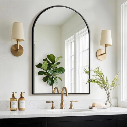 FGU Arched Bathroom Mirror for Over Sink 30"x20" Black Vanity Mirror | Wall Mounted, HD Tempered Shatter-Proof Glass, Rust-proof Arched Metal Frame, Arch Mirror for Bedroom, Living Room, Entryway