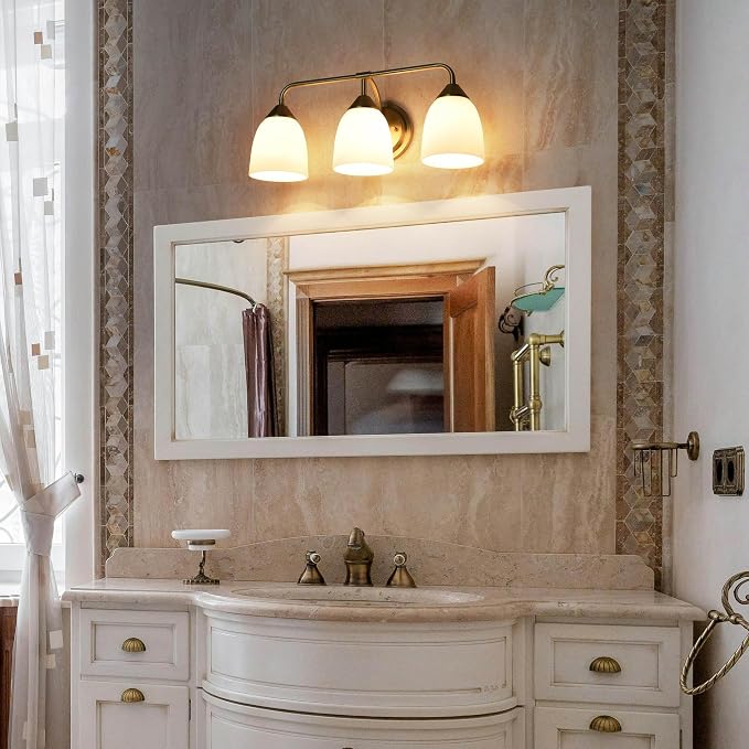 Gold 3-Light Traditional Bathroom Vanity Light Fixtures Over Mirror, Modern Vanity Lights for Living Room, Standard E26 Base, Aged Brass