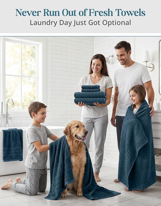 Casa Platino Bath Towel Set Absorbent Quick Dry 100% Cotton - Steel Blue | Pack Of Towels - OEKO-TEX Certified, Ring-Spun Durability, Ring-Spun Cotton, Terry Weave Comfort, Long-Lasting Comfort