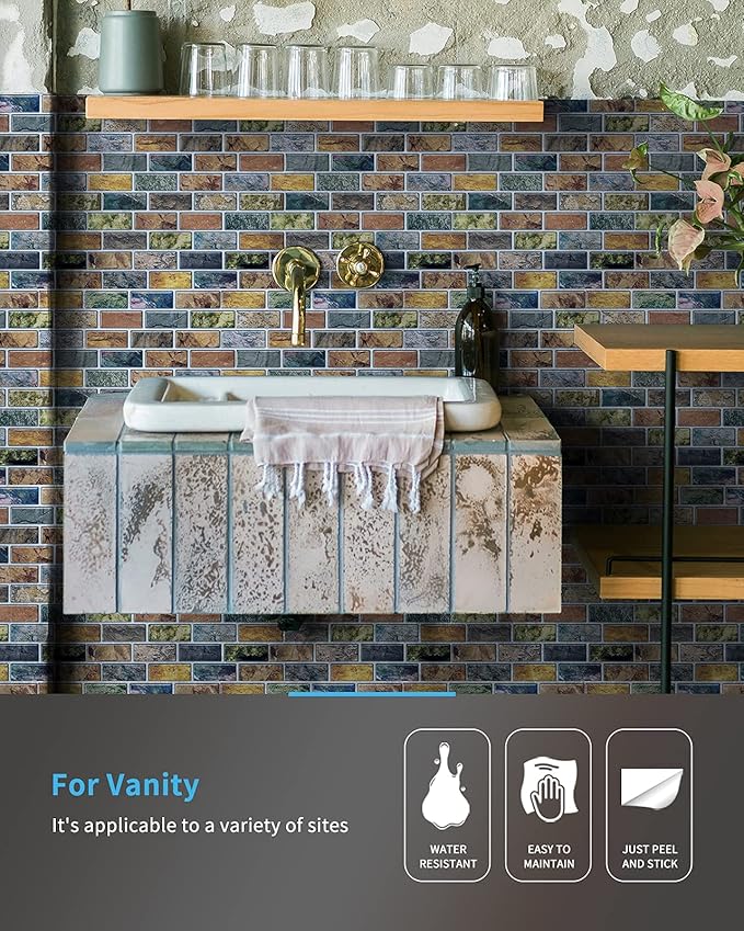 Art3d 10-Pack Marble Peel and Stick Backsplash, 12 x 12 Inch, Vintage Color | Strong Adhesion, Lightweight, Cuttable, Waterproof, Fadeless, Crack Resistant, for Kitchen, Bedroom, Ideal for Recently Moved