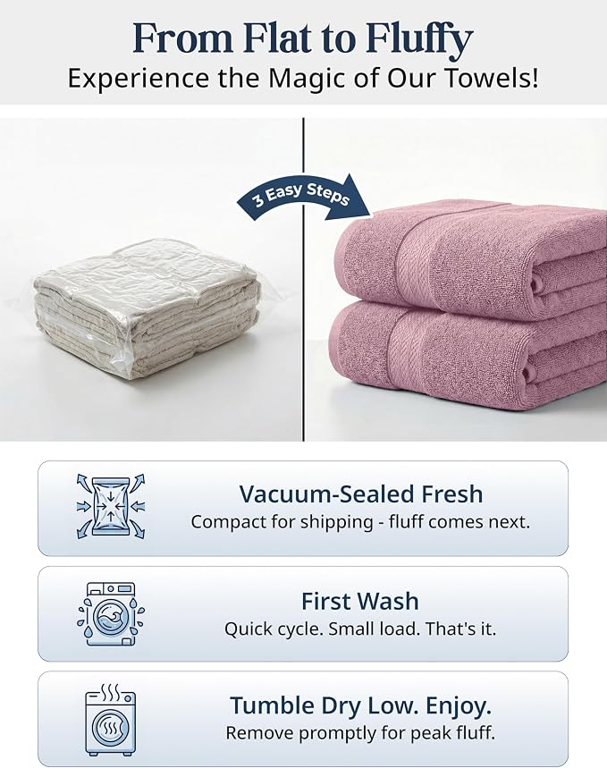 LANE LINEN Bath Towel Set Absorbent Quick Dry 100% Cotton - Wishful Mauve | Cotton Bath Towel Set - OEKO-TEX Certified, Ring-Spun Durability, Terry Weave Comfort, Hotel-Style Look
