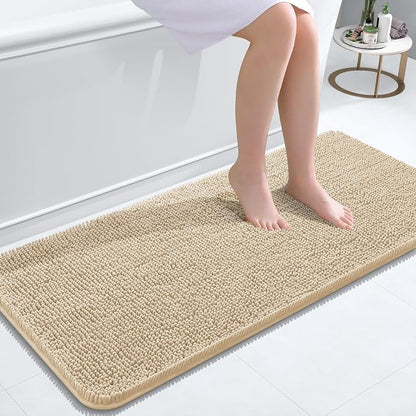 OLANLY Bathroom Runner Rugs 47x20, Extra Soft Absorbent Chenille Bath Rugs | Beige, Quick-Drying Rubber Backing, Machine Washable Long Bath Mat for Bathroom Floor, Tub and Shower, Home Decor Accessories