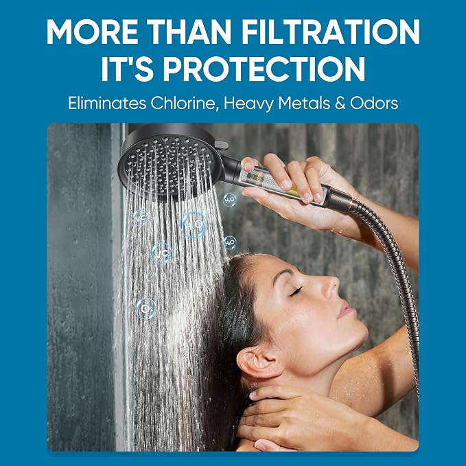 Cobbe Filtered Shower Head with Handheld, High Pressure 6 Spray Mode Showerhead with Filters, Water Softener Filters Beads for Hard Water - Remove Chlorine - Reduces Dry Itchy Skin, Matte Black | High Pressure 6 Spray Mode Shower Head with Filters - Re...