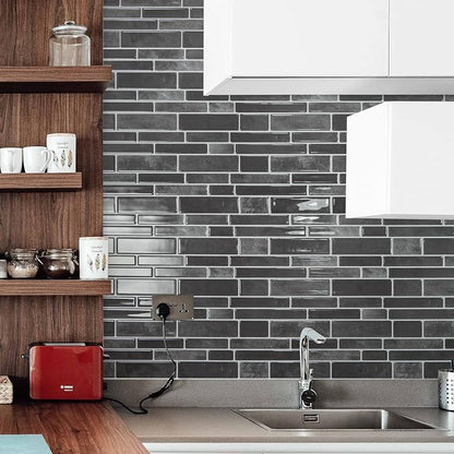 Art3d Marble Peel and Stick Backsplash, 10-Sheet, 12" x 12", Smoky Black | Lightweight, Self Adhesive, Moisture Resistant, Easy to DIY, Modern Style, for Kitchen, Bedroom, Ideal for New Home Buyers