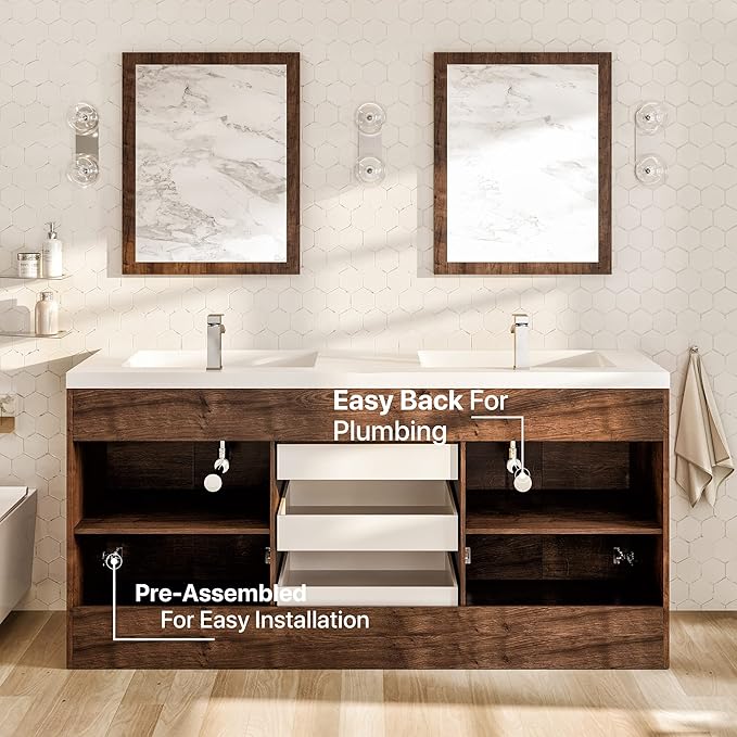 Eviva Lugano 72 in. Rosewood Double Sink Bath Vanity with Acrylic Top and Integrated Sinks