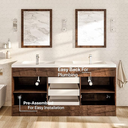 Eviva Lugano 72 in. Rosewood Double Sink Bath Vanity with Acrylic Top and Integrated Sinks
