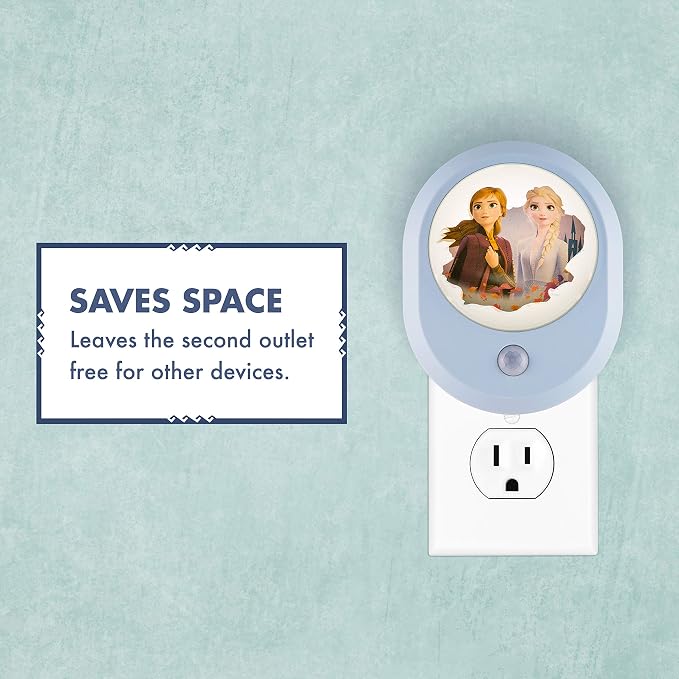 Disney Frozen II MySelect LED Night Light, Motion Sensor, Dusk-to-Dawn | Featuring Anna and Elsa, Ideal for Girls' Bedrooms, Nurseries, or Bathrooms – 44473