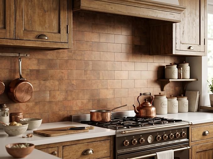 2026 New Upgrade Peel and Stick Backsplash Tile, Peel and Stick 11.34" X 11.57" Wall Tile for Kitchen, Bathroom, Fireplace, Laundry (Copper Metal, 10 Packs)