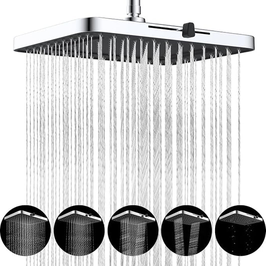 Hibbent cUPC Certified 5 Spray Modes Shower Head, 13'' High Pressure Large Rainfall Shower Head, High Flow Waterfall Bathroom Fixed Showerheads with Adjustable Swivel Ball Joint, Chrome
