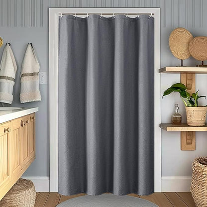 OWENIE Grey Shower Curtain for Bathroom 72 Inches Eatra Long, Elegant 3D Embossed Textured Cloth Waffle Shower Curtain, Modern Luxury Hotel Style, Water Repellent, Machine Washable, 48X72, Grey