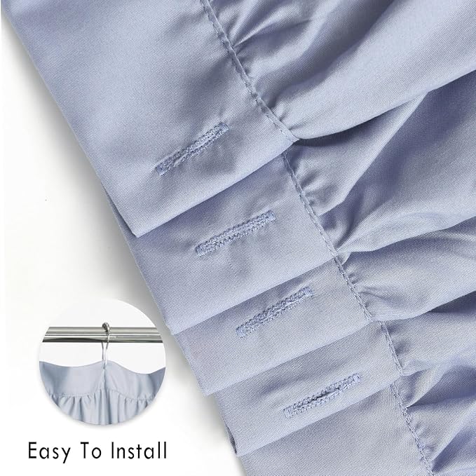 Homechoice Decor Fog Blue Ruffle Shower Curtain 72“ W x 84” H | Vintage Handcrafted Bow Tie Bath Curtain for Master Bathroom, Ruched Microfiber Bathroom Curtain with 12 Buttonholes (LQ-10)