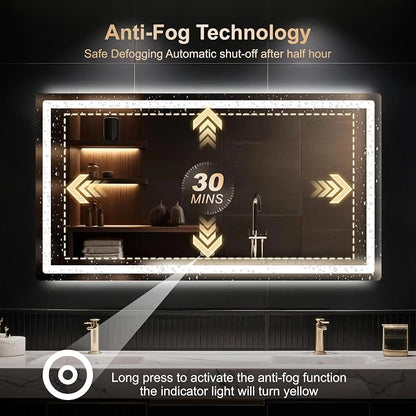 30x55 LED Bathroom Vanity Mirror with Lights, Anti-Fog, Dimmable | Front & Backlit with 3 Color Modes and Memory, 5mm Shatterproof Glass, Plug-in or Hardwired, Horizontal or Vertical