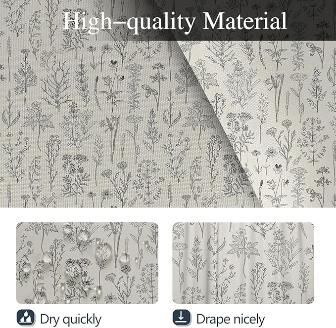 Coxila Vintage Floral Shower Curtain Stall Small Spring Farmhouse Beige Cream Neutral Rustic Flower Retro Country Half Narrow Single Walk in Stand up Bathroom 36x72 Inch Polyester Fabric 7 Pack Hooks