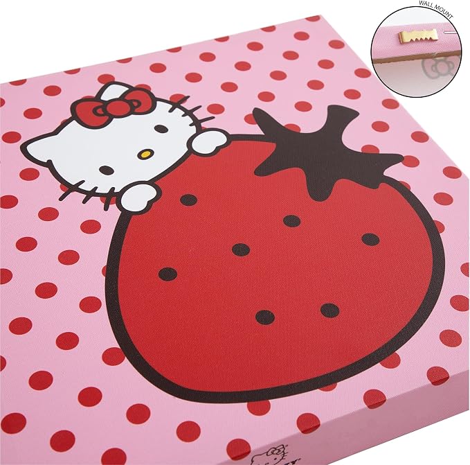 Sanrio Hello Kitty Strawberry and Bow Canvas Wall Art 4 Piece Set for Room Décor,12"x12"
