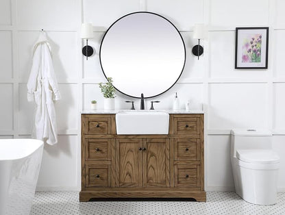 48" Pre-Assembled Bathroom Vanity with Sink, Solid Birch and MDF, Carrara White Marble Countertop Attached, Single Rectangle Porcelain Sink, 6 Soft-Close Drawers, Driftwood