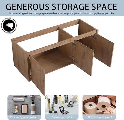 48" Floating Bathroom Vanity,48 Inch Bathroom Vanity Without Top Sink,Modern Floating Vanity Cabinet,Brown Wall Mounted Cabinet with Soft Closing Doors,Plywood(Sink Basin Not Included)