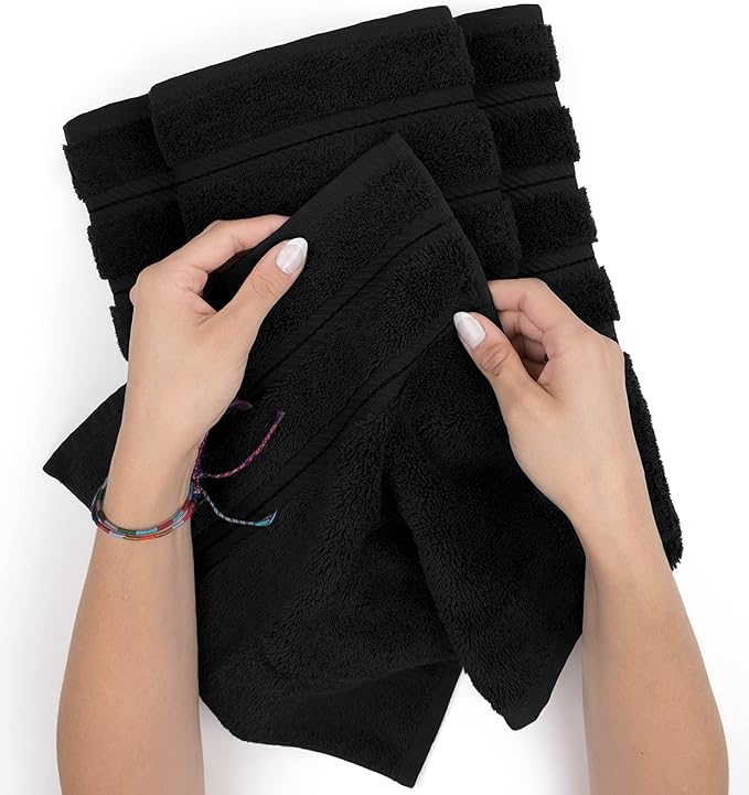 American Soft Linen Luxury Hand Towels for Bathroom, 600 GSM Heawy Weight 16x28 Size 100% Cotton Turkish 4 Piece Hand Face Towel Set, Black Hand Towels