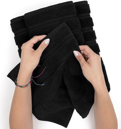 American Soft Linen Luxury Hand Towels for Bathroom, 600 GSM Heawy Weight 16x28 Size 100% Cotton Turkish 4 Piece Hand Face Towel Set, Black Hand Towels