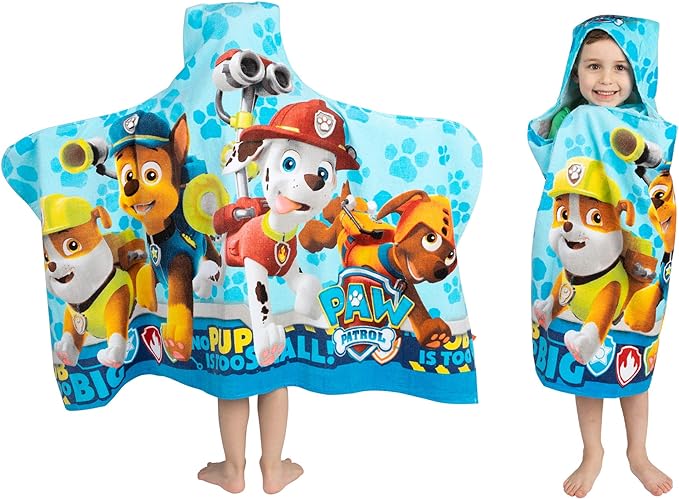 Paw Patrol Blue Bath/Pool/Beach Soft Cotton Terry Hooded Towel Wrap, 24" x 50", By Franco Kids