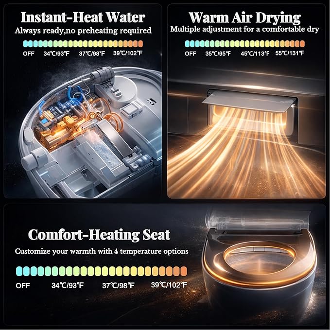 Smart Toilet with Bidet Built In, One Piece Elongated Toilet with Tank, Pump-Assisted Flush, Heated Seat, Warm Water Wash & Air Dryer, Foot Sensor Flush, LED Display