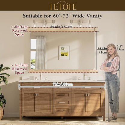 60 x 36 Inch Mirrors for Bathroom, Brushed Brass Gold Vanity Mirror, Large Rectangular Metal Frame Modern Wall Mirror for Living Room Shatterproof (Horizontal/Vertical)