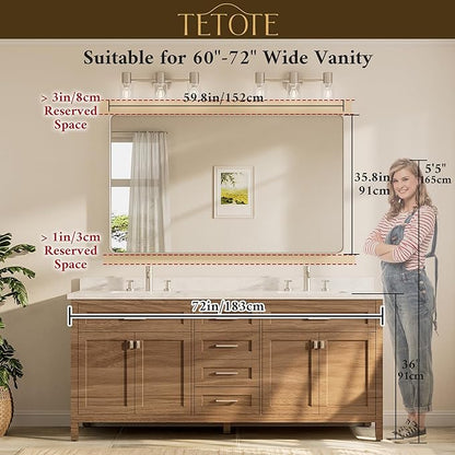 TETOTE 60 x 36 Inch Mirrors for Bathroom, Brushed Brass Gold Vanity Mirror, Large Rectangular Metal Frame Modern Wall Mirror for Living Room Shatterproof (Horizontal/Vertical)