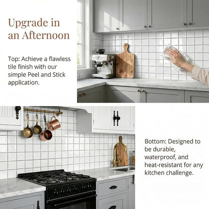 Pure White 24 Sheets 6x6 Inch Peel and Stick Subway Tile Backsplash, Self Adhesive Wall Tiles for Kitchen Bathroom, Thick Waterproof Heat Resistant, Easy Install No Grout, Renter Friendly