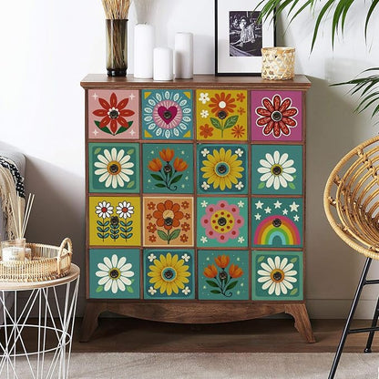 Easy Peel Stick wall Tile Stickers 6x6in Stick on backsplash Tiles,12Pcs | removable 3D tile for kitchen RV bathroom laundry backsplash decor,Ultra-high-definition printed sunflower&rainbow pattern