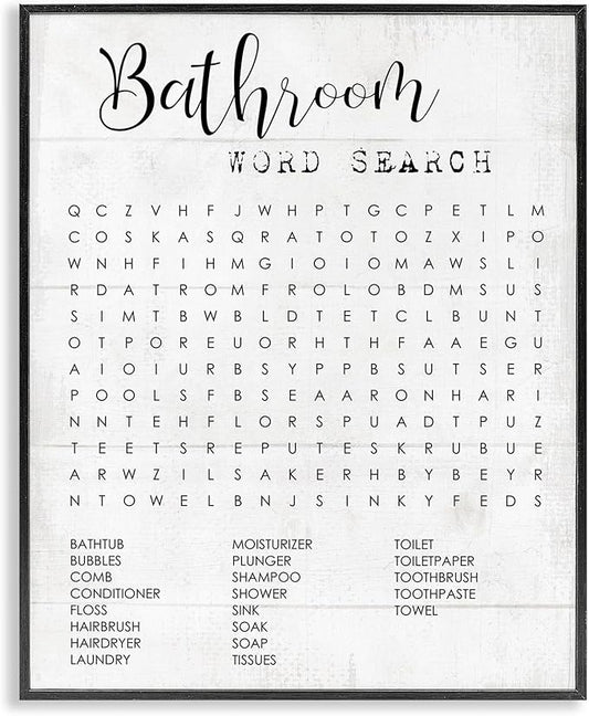 Stupell Industries Bathroom Word Search Fun Family Word Design Framed Giclee Art Design By Artist Daphne Polselli, 24 x 30, Black Framed