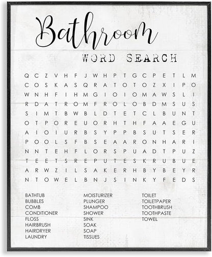 Stupell Industries Bathroom Word Search Fun Family Word Design Framed Giclee Art Design By Artist Daphne Polselli, 24 x 30, Black Framed | Stupell Industries · By Lil' Rue · Ready to hang · Fun gift for bathroom decor · Made in USA