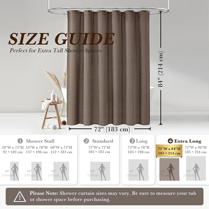 Seasonwood Taupe Linen Shower Curtain Farmhouse Bathroom Decor 72x84 Inches | Boho Bathroom Decor,12 Sturdy Stainless Steel Sliding Hangers,Rustic Country Style,Linen Shower Curtains for Bathroom