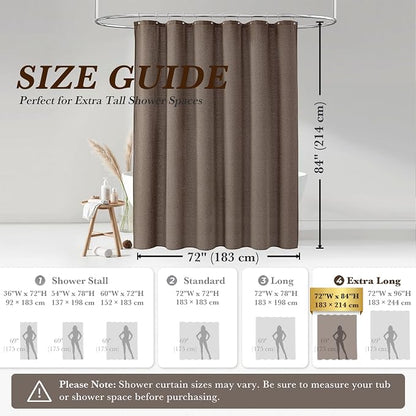 Seasonwood Taupe Linen Shower Curtain Farmhouse Bathroom Decor 72x84 Inches | Boho Bathroom Decor,12 Sturdy Stainless Steel Sliding Hangers,Rustic Country Style,Linen Shower Curtains for Bathroom