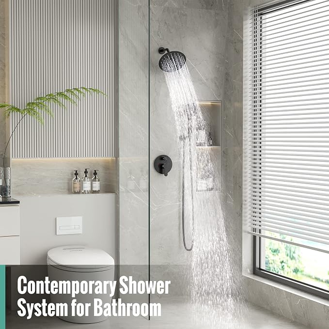 SR SUN RISE Shower Faucet - 8 Inch Multifunctional High Pressure Shower Head System with Handheld Shower Head Fixtures - Valve Included - Matte Black