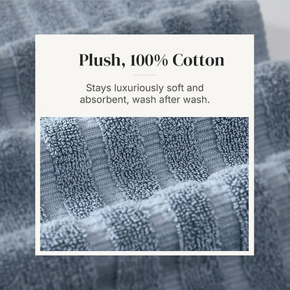 Modern Threads Natural Vine 6-Piece 100% Cotton Towel Set – Yarn Dyed Jacquard – Includes 2 Bath Towels, 2 Hand Towels, 2 Washcloths – Absorbent, Quick Dry, Soft & Durable – Blue