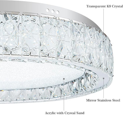 LamQee Crystal Flush Mount Ceiling Light Fixture, Dimmable LED Modern Close to Ceiling Light, Hallway Light Fixtures Round Ceiling Chandelier for Bedroom Kitchen Bathroom Closet Dining Room 13.78 inch