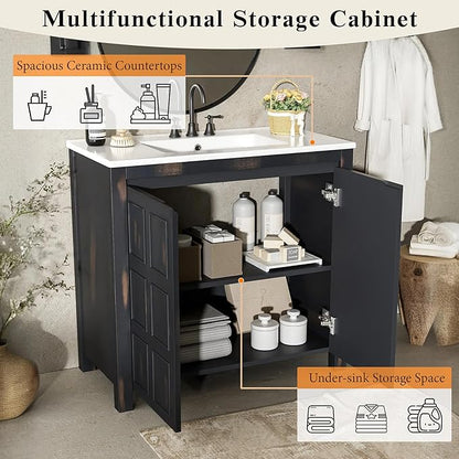 36" Bathroom Vanity,Farmhouse Vanity with Ceramic Sink, Set Bathroom Storage Cabinet, Espresso
