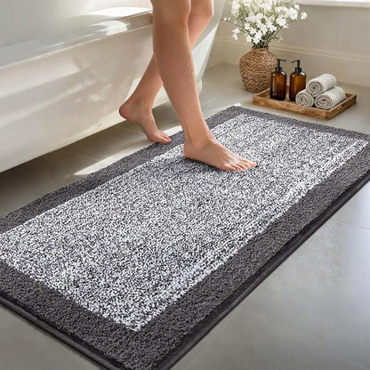 60x24 Long Bathroom Rugs Washable Non Slip, Grey Bath Mat for Bathroom Floor Tub, Soft Absorbent Quick Dry Mats for Shower,Bathtub,Home Decor