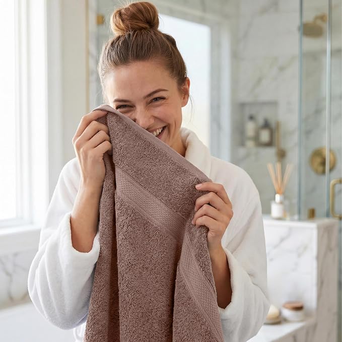Superior Egyptian Cotton Plush Absorbent, Bath Towel Set of 4, Muted Mauve | Quick Dry, Soft Luxury Towel Set, Bath Essentials for Bathroom, Guest Bath, Spa, 4 Piece Bath, Madeline Towels