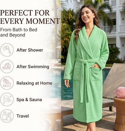 PJGGZ Women's Shawl Collar Bathrobe, Soft Long Towel Robes for Women - Super Absorbent Quick Dry yet Warm